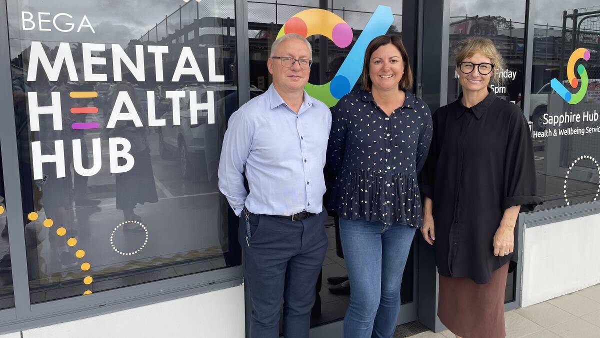 Coordinare mental health manager Darren Carr, Eden-Monaro MP Kristy McBain and director of NSW Treatment Services for Directions Health Nikki Jordan at the newly opened Bega Mental Health Hub. Picture by Ben Smyth