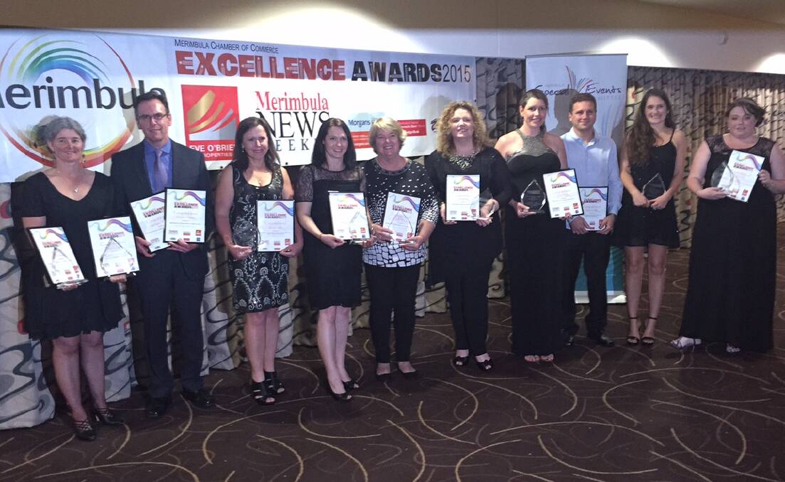 Business awards: The winners of the Merimbula Chamber of Commerce business excellence awards celebrate at Club Sapphire.