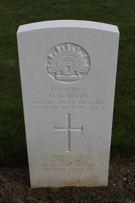 David Irvin’s grave in the Pheasant Wood War Cemetery at Fromelles, France.