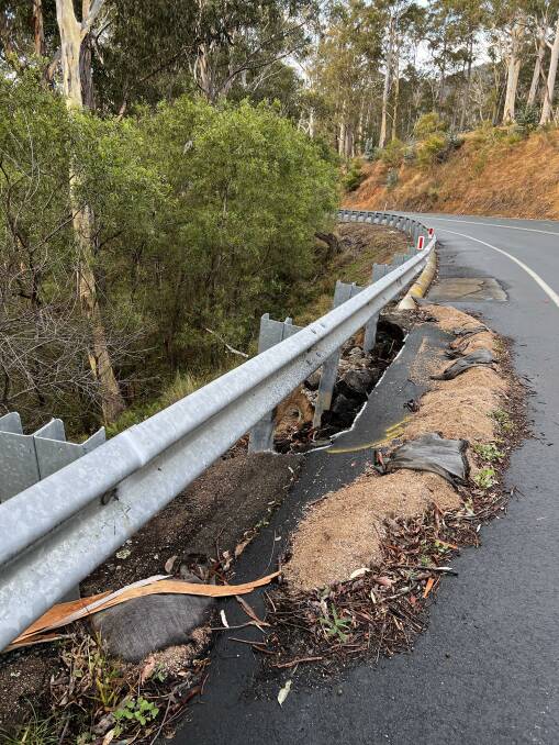One of several sites of landslip damage along the Snowy Mountains Highway on Brown Mountain. Picture supplied