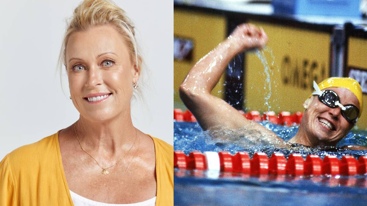 Lisa Curry now, and winning Olympic gold in the pool. Pictures by Lauren Biggs, Getty Images
