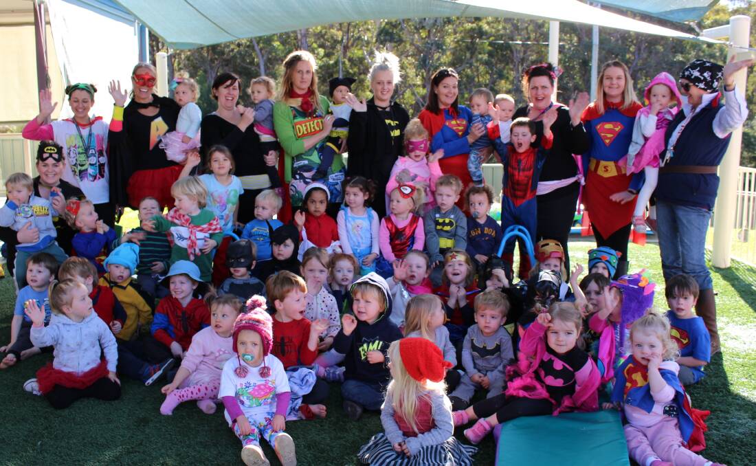 Super heroes: Staff and children at Shore Breakers Pre-school dressed as super heroes to help raise money for Bear Cottage, Sydney.  