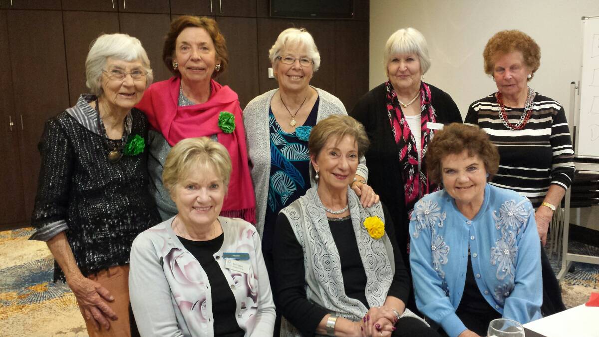 Queanbeyan VIEW Club members, wearing their gift of a colourful rose brooch, enjoyed a combined dinner with Merimbula Evening VIEW Club members at Club Sapphire.