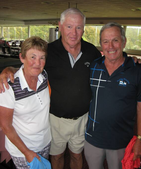 SCRATCH WINNERS: Glenda Graham, Paul Welsford and Geoff Graham after the Lions Fairway Fourball Ambrose Dropout at the Pambula Merimbula Golf Club on November 18.