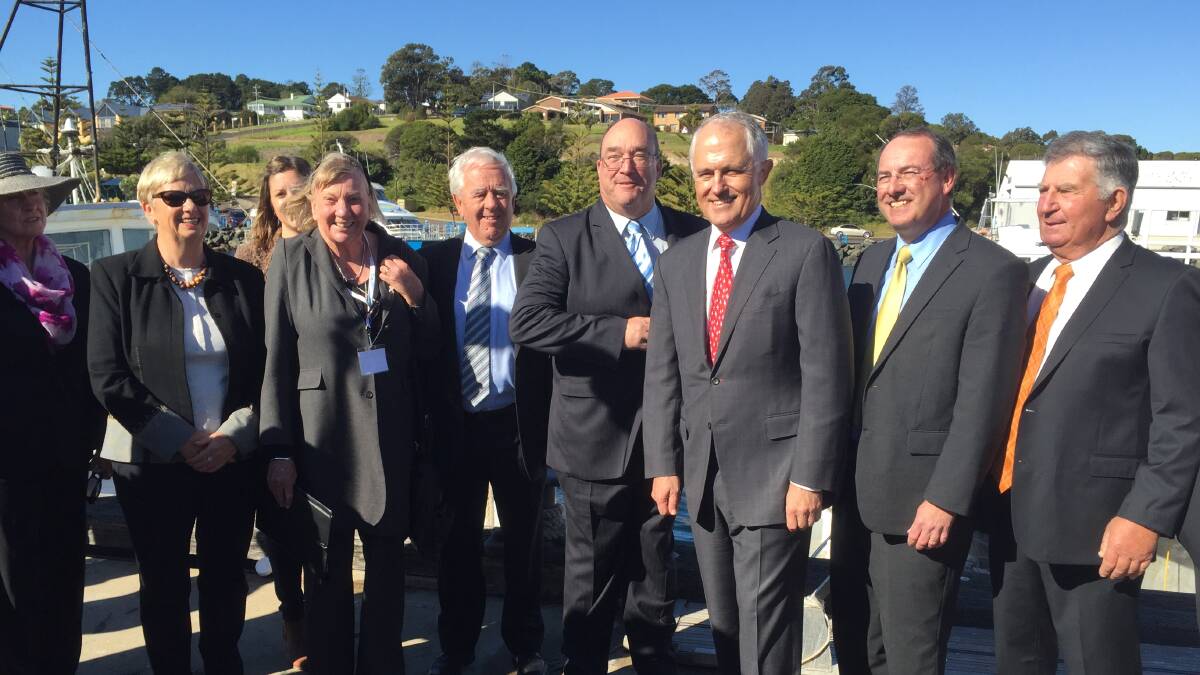 Councillors and the Prime Minister, Malcolm Turnbull at Eden on Monday morning.