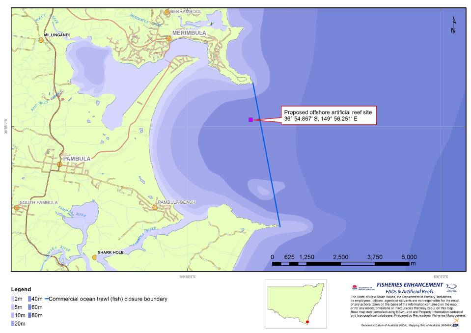 LOCATION LOCATION: The proposed location of the artificial reef off the coast of Merimbula.