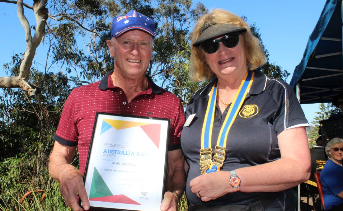 WELL DESERVED: Community Service Award recipient Alan Simpson, of Merimbula with Rotary president Gai Byrne at the Australia Day ceremony.