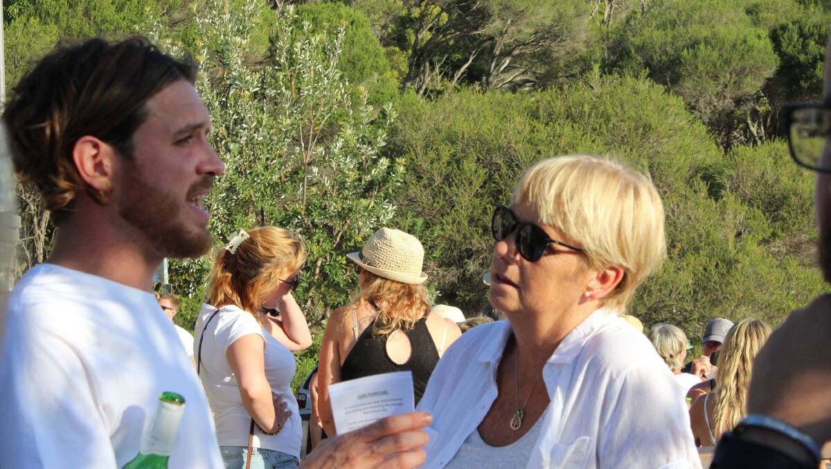 David Barrie talks with Bega Valley Shire Council general manager, Leanne Barnes at the event on Sunday.