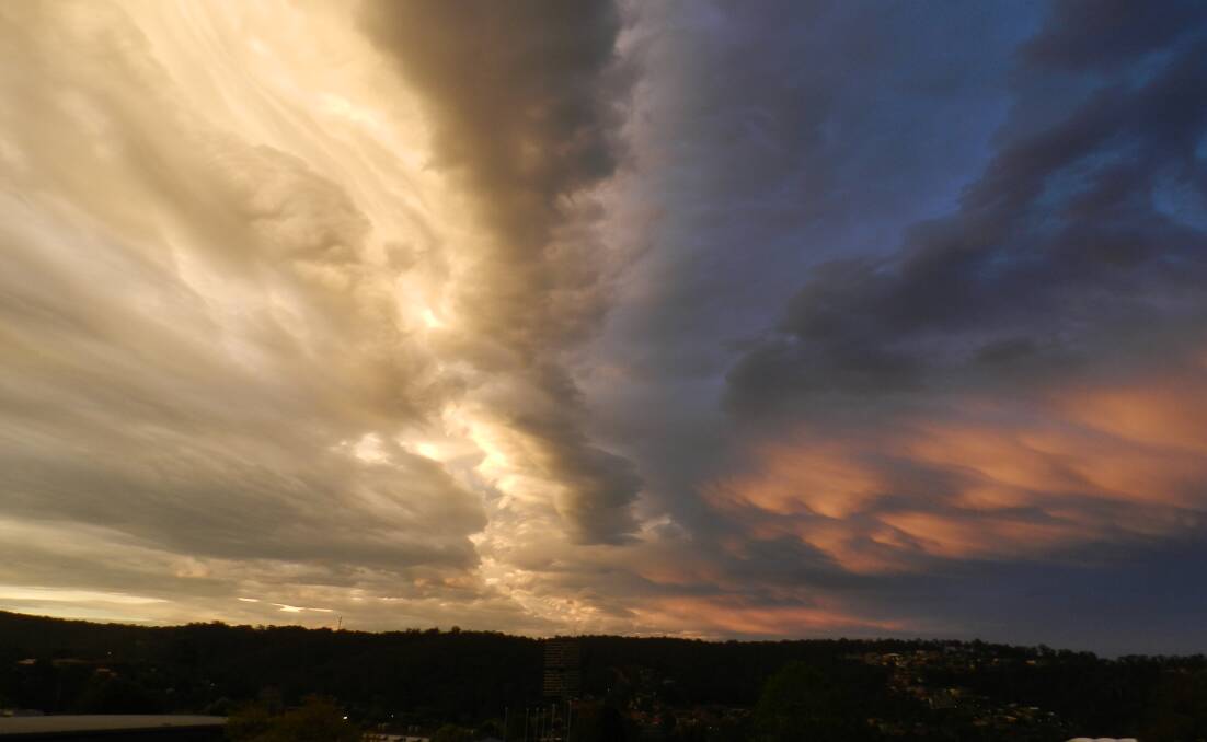 Spectacular sky: Taken looking north over Merimbula, from Monaro Street, around 7pm, on Sunday by Sue Muffler.