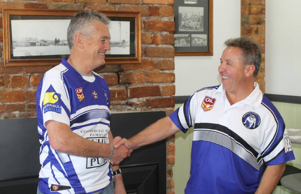 Partnership: Pambula Top Pub manager Greg Acret and Bulldogs president Laurie Dellevergin are looking forward to a good season of rugby league. 