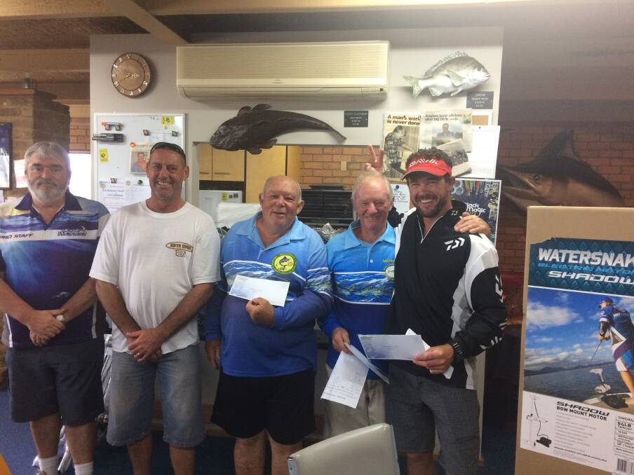 Tri-Estuary fishing competition: Catch and release bream winners (from left) Tackle World sponsor Ron Vanderdrift, winner Dean Greenwell, second Chris Young, third Robert Wood and fourth Andrew Badullovich.