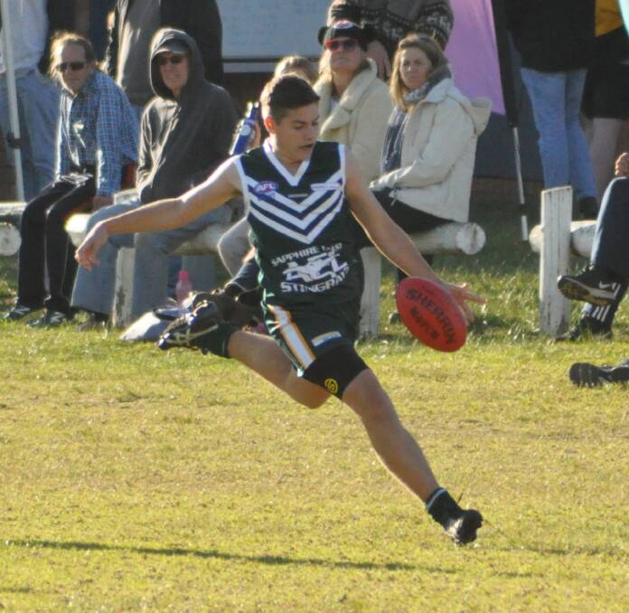 Winding up: A Sapphire Coast under 17s player shapes for a long-driving boot during the Shoalhaven carnival at the weekend. Picture: Courtney Ward. 