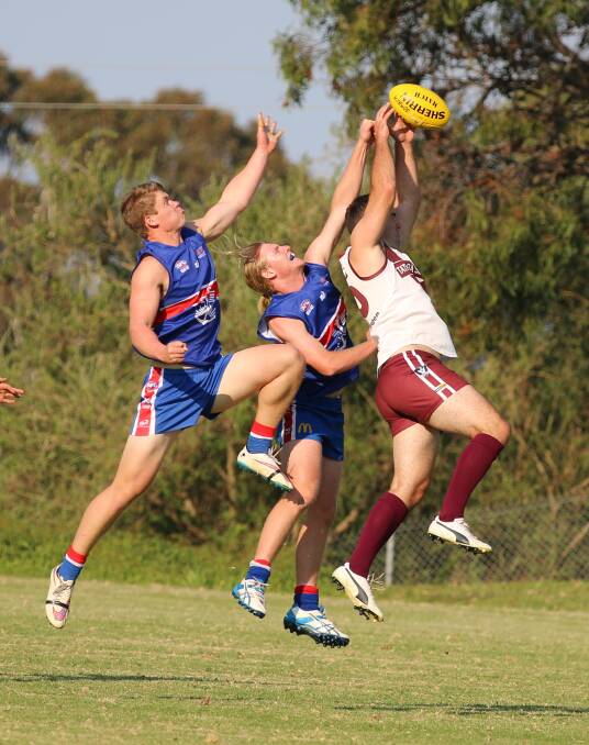 Ladder leaders: A pair of Diggers go up in a ball contest with a Bega-Tathra player earlier this season with the two clubs to meet this weekend. 