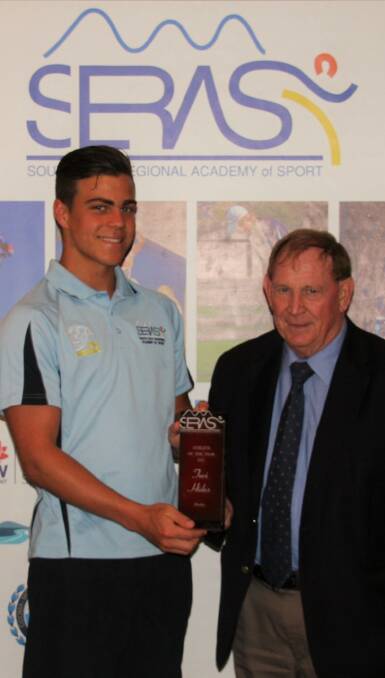 Athlete of the year: Turi Hides is presented the SERAS athlete of the year award by Bega Valley Mayor Michael Britten. 