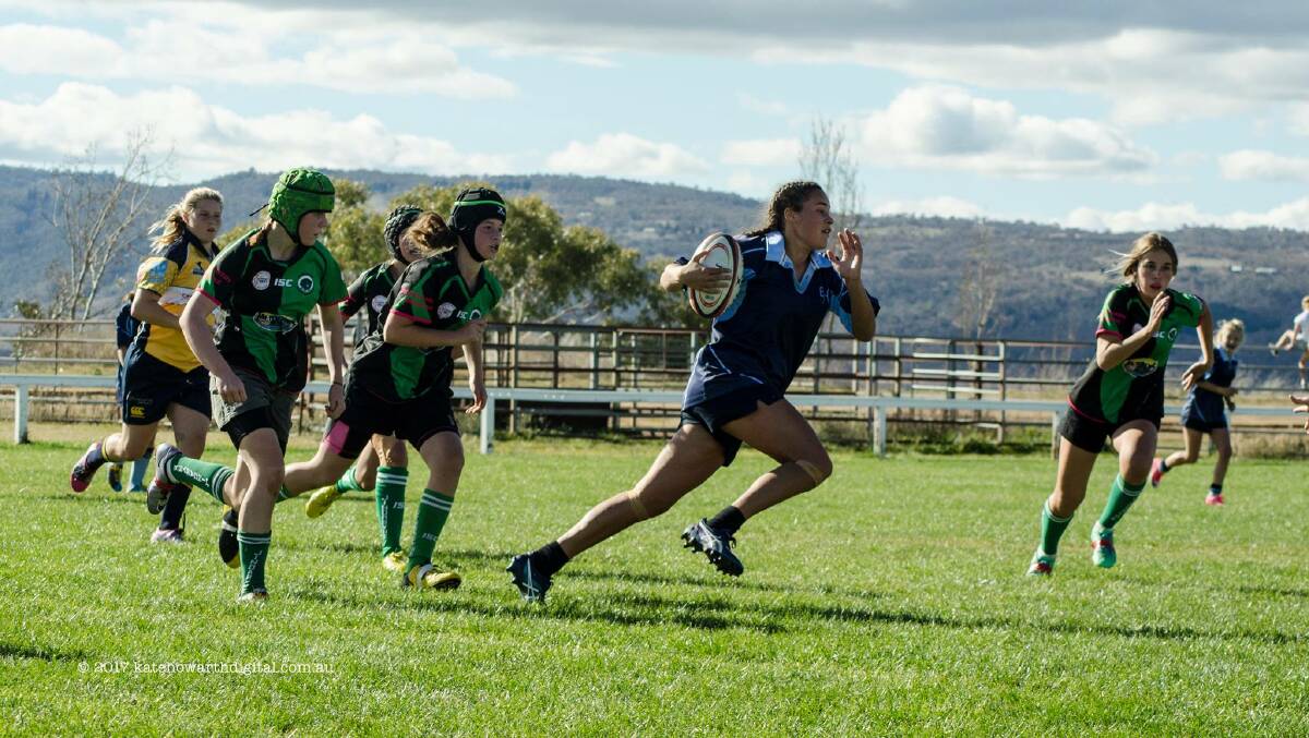 Line break: Bella Keily of Pambula breaks away during the Far South Coast Falcons' 37-41 win over the Jindabyne Miss Piglets. Picture: Kate Howarth.