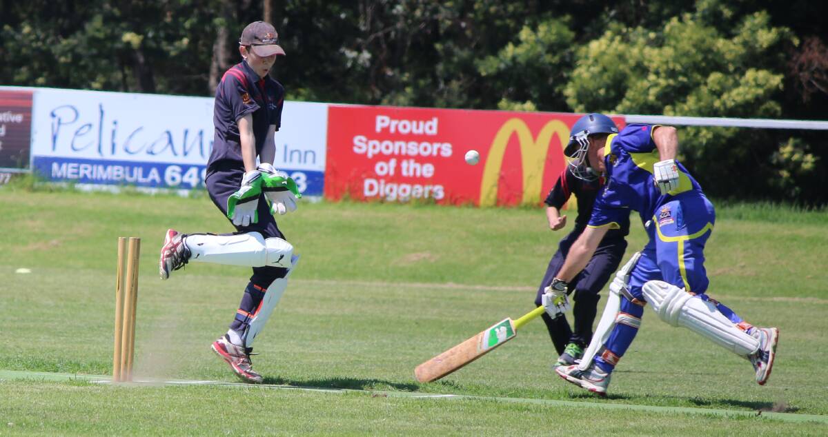 Accurate throw: A Bega batsman is returned to the sheds after Merimbula's Ash Postance nails the stumps on Saturday in the Knights' win. Picture: Jacob McMaster