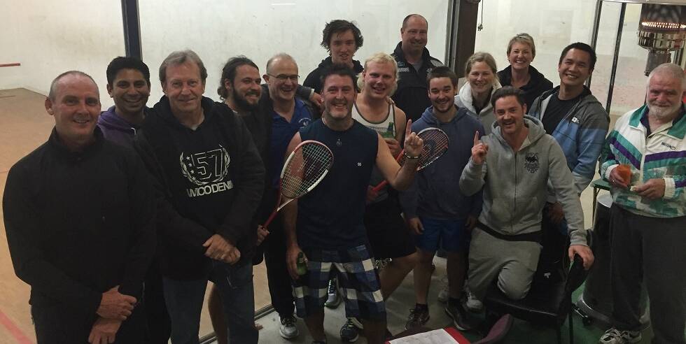 Epic showdown: Merimbula Squash Club's winter finalists celebrate after their games last week with Tim's Team winning by a single point. 