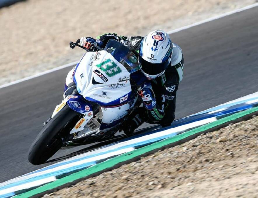 On track: Reid Battye competes in the final round of the World Super Bike Series in Jerez, Italy as a wild card recently. Picture: Facebook. 