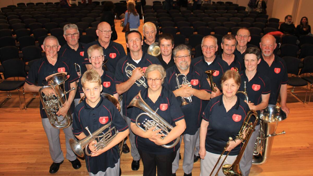 All about the brass: Bega District Band got a great reception from the audience at the Civic Centre concert with Canberra Brass on Saturday evening.