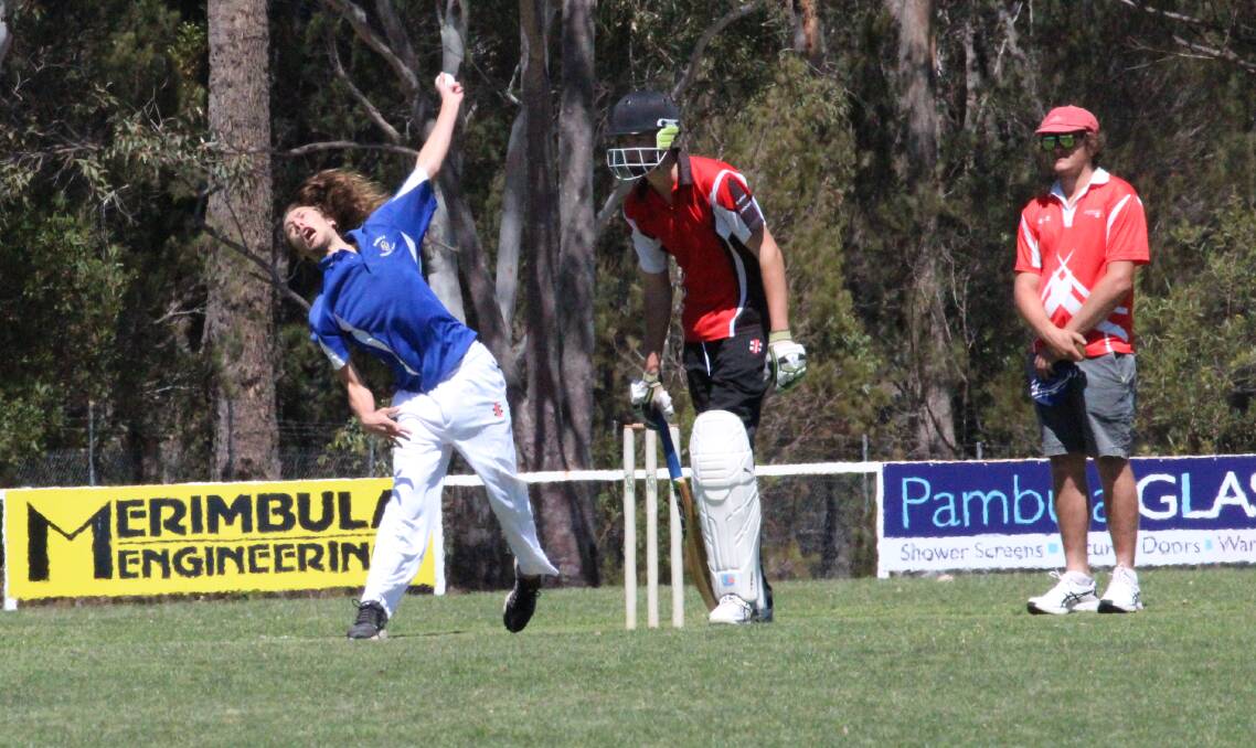 LINE AND LENGTH: Pambula's Lewis Hopkins claimed the prized wicket of Eden opener Drew Mudaliar. Photo: Zach Hubber