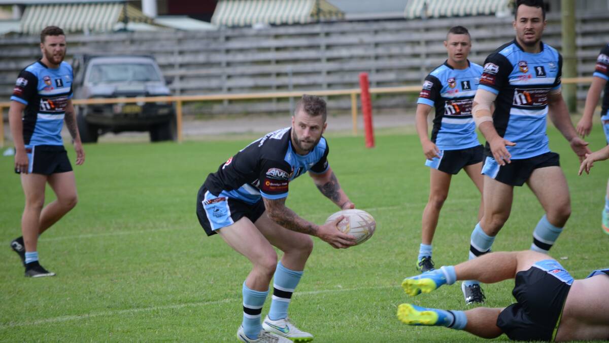 PLAYMAKER: Moruya inserted Justin Bell, pictured playing at the nine-a-side tournament, into half-back and the Sharks fought back for a 10 tries to four win against Merimbula-Pambula in the first round on Saturday. 