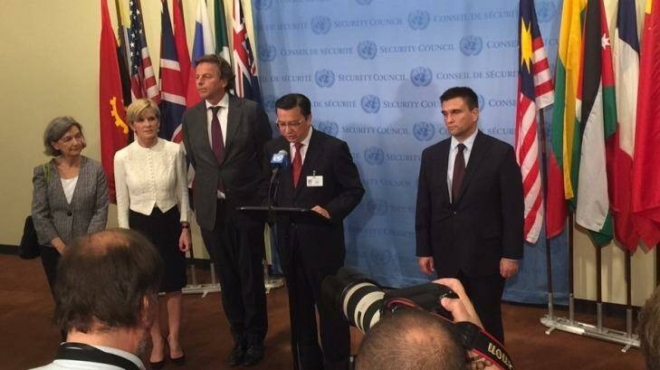 Julie Bishop with other leaders outside the UN Security Council. Photo: James Massola