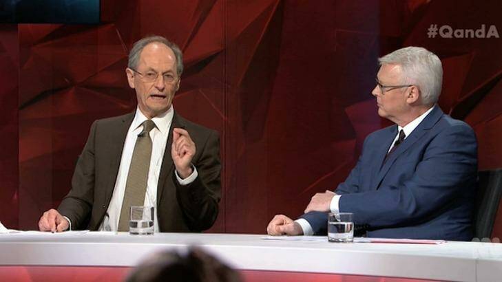 'How do you get politicians to think beyond the three-year cycle' ... Sir Michael Marmot outlines the problems with addressing inequality as <i>Q&A</i> host Tony Jones listens. Photo: Q&A
