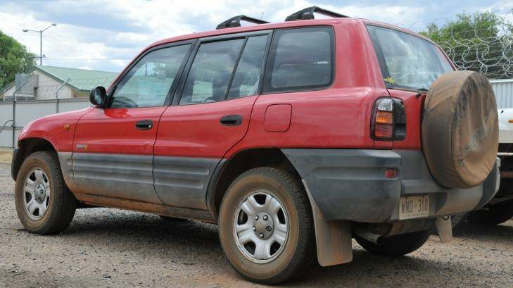 The red Toyota Rav4 driven by French tourists Philippe Jegouzo and Aurelie Chorier before Mr Jegouzo was fatally stabbed. Photo: NT Police Media