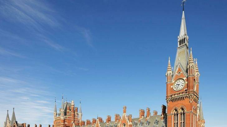 Exterior of St Pancras International, which serves as the London Eurostar terminal, and which incorporates St Pancras Renaissance hotel.