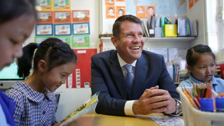 Premier Mike Baird introduced Education Minister Adrian Piccoli to an audience of primary school principals on Wednesday. Photo: John Veage