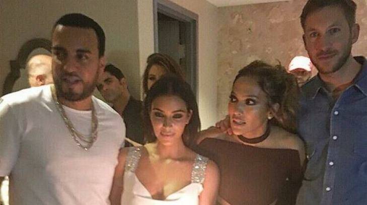 Kim Kardashian West and Calvin Harris party with Jennifer Lopez for her 47th birthday in Las Vegas. Also pictured is rapper French Montana. Photo: French Montana/Instagram