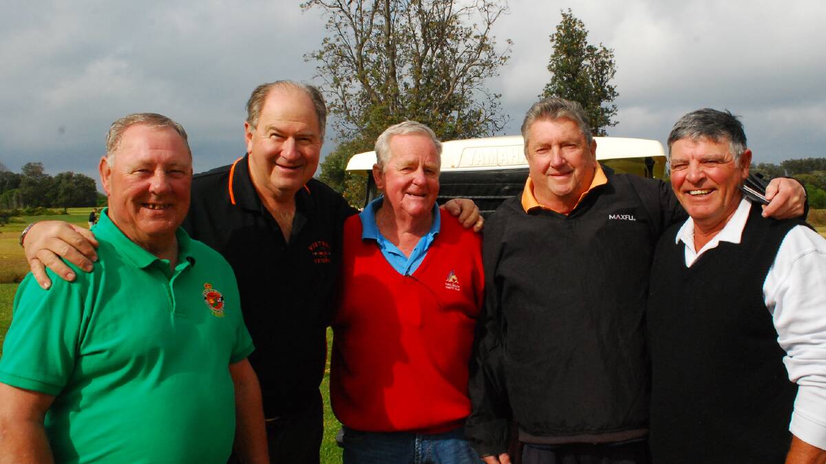 • Locals joining with players from south of the border for a Vietnam veterans golf day are (from left) George Beilby, Greg Carter, Graham Stevens, Graham Heathcote and Paul Misfud. 
