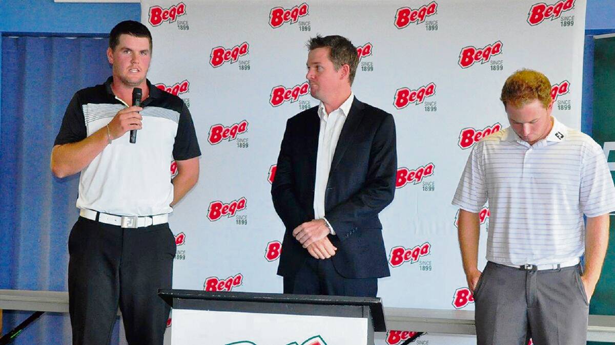 • NSW PGA tournament coordinator Darren Baynes, flanked by the two winners Matthew Giles and Robert Weinert.