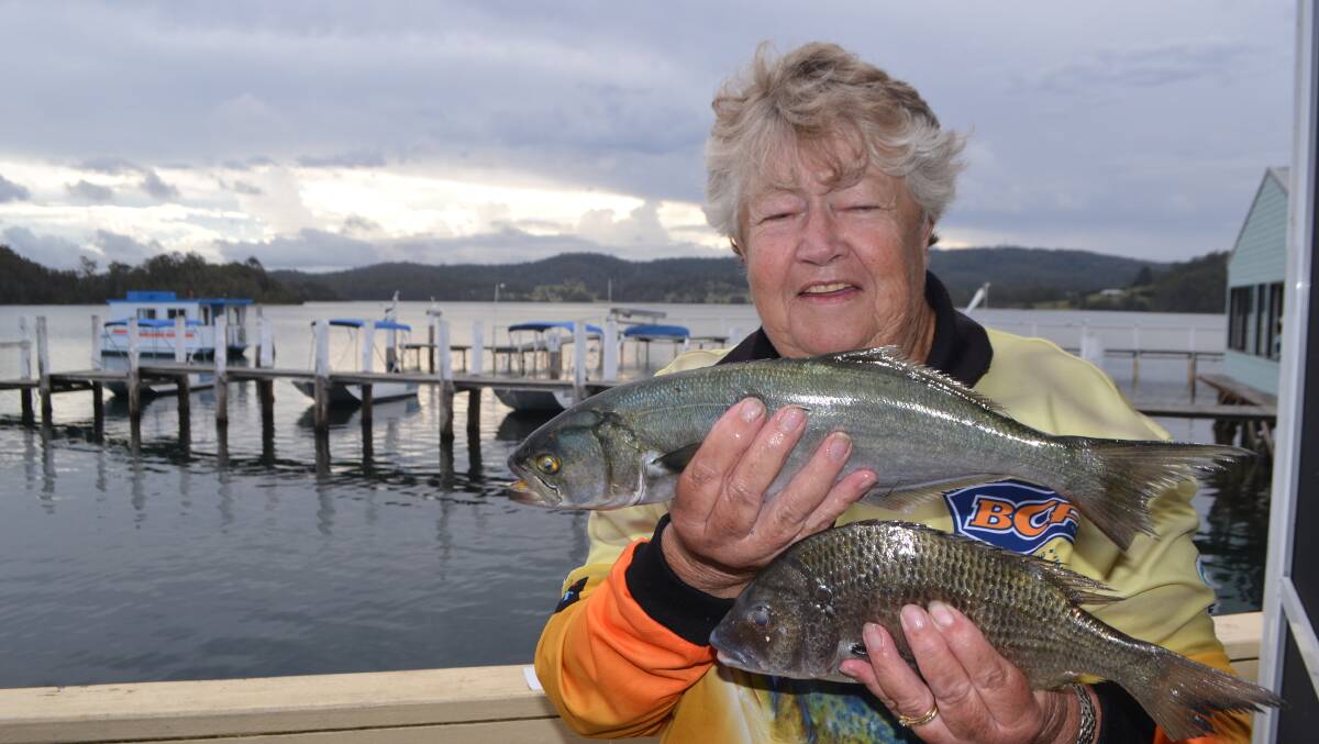 MUM’S CATCH: Faye Hanson from the Nowra Sports Fishing Club with her tailor the biggest 0.58kg caught on 1kg line in Wagonga Inlet on Saturday. (14/3/14) 