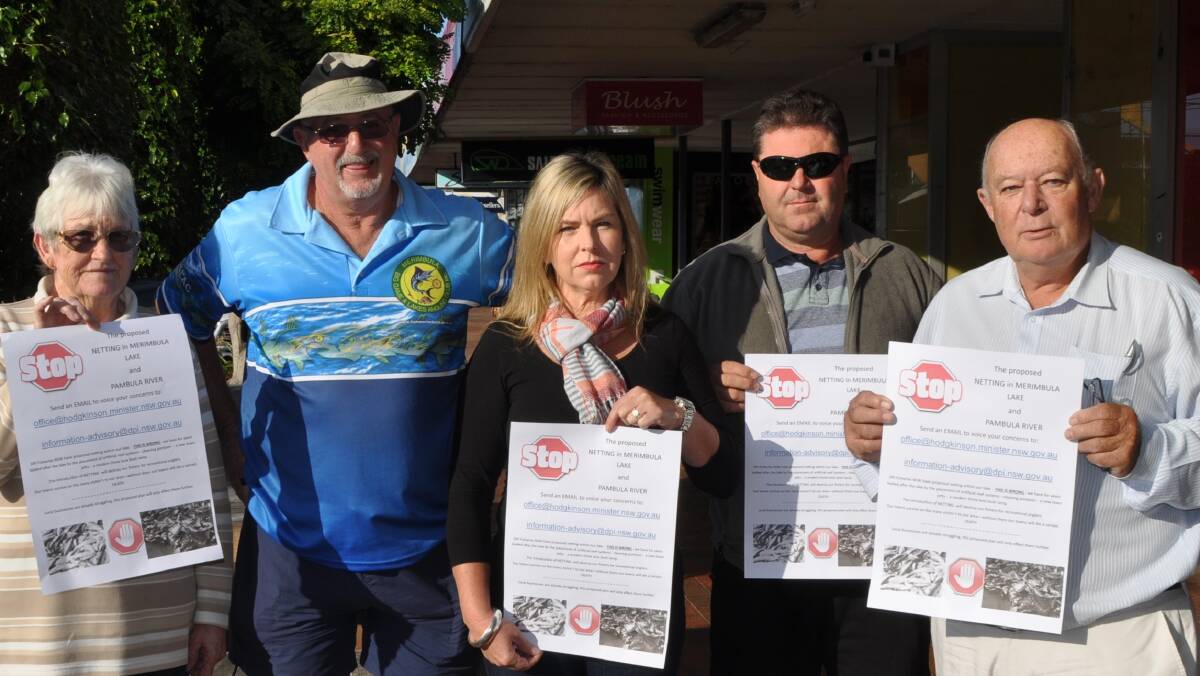 Members of the Merimbula Big Game and Lakes Angling Club, Gem Thompson, president, John Whittaker, Debbie and Ray Bell and Chris Young are worried about the effect of netting on Merimbula’s tourism and are collecting signatures to send to the Department of Primary Industries (DPI) Minister, Katrina Hodgkinson. Their action follows the release of a DPI consultation paper which proposes the introduction of mesh netting in Merimbula’s Top Lake and in many lakes and estuaries along the coast.  