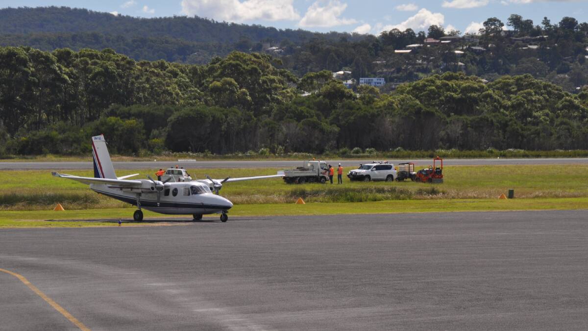 Work taking place on the runway at Merimbula Airport. 