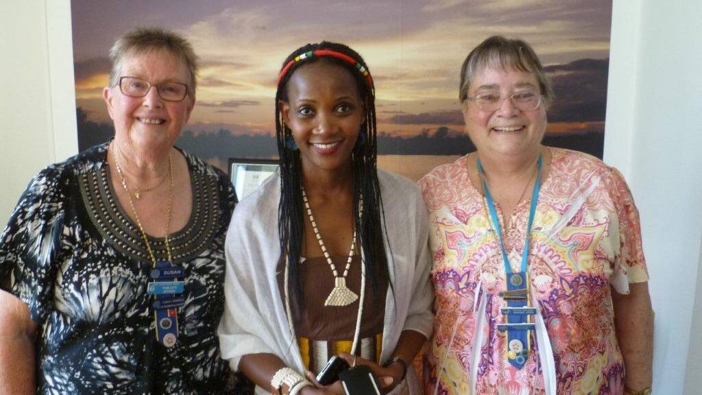 Face to face with Botswana Pambula CWA member Susan Stephenson,  Wame Phetihu Dechambenoit and Pambula CWA member Ursula Viebecke in the Chancery of the Botswana High Commission in Canberra. 