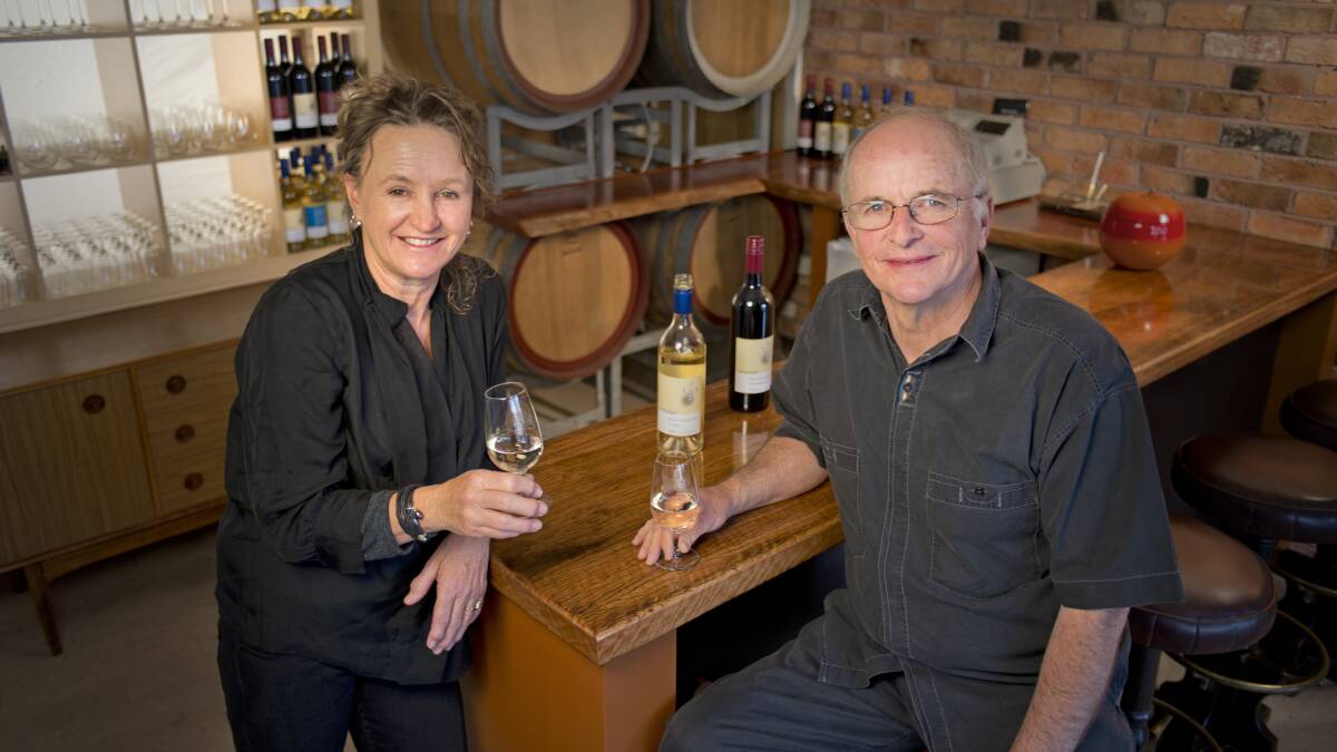 Sue O’Rourke and Clint Bradley, of Rocky Hall Winery at their new cellar door, Pambula. 