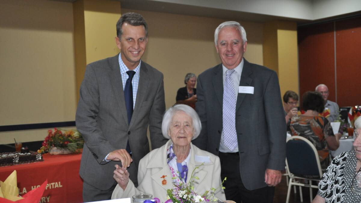 Member for Bega, Andrew Constance and Bega Valley Shire mayor, Bill Taylor with patron of the auxiliary, Janet Gill. 