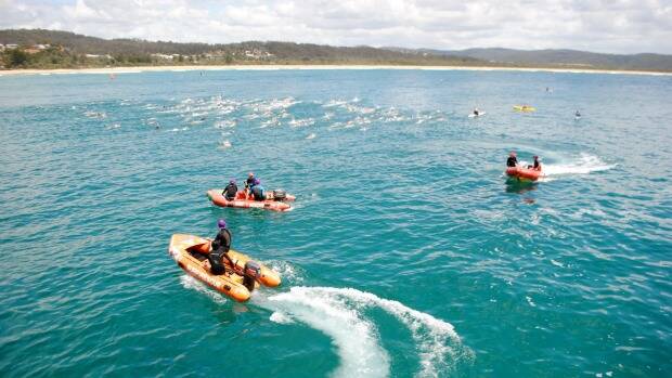 Precautions: Water safety in place for the annual Tathra Wharf to Waves ocean swim. 