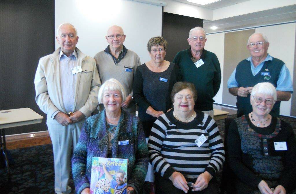 Past presidents of the former Merimbula Lake Probus Club recognised at the last meeting of Merimbula Probus. Back: Simon Terry (current club president), Neville Jenkin, Sue Donnelly, Geoff Hayes and Graham Waldon. Front: Gwen Douglas, Loretta Riddoch and Anita Paget. Absent: Gene Dunn. 