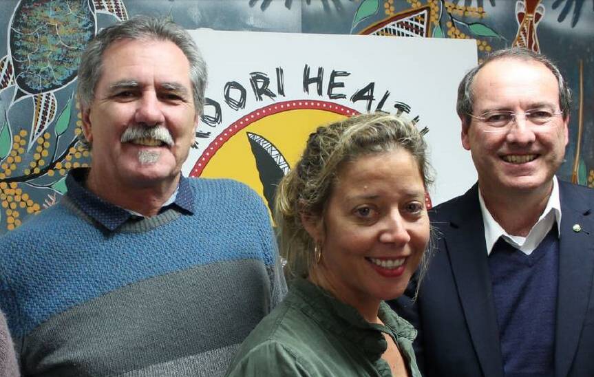 Member for Eden-Monaro Peter Hendy (right) congratulates Katungul chairman Graham Moore and Bega Katungul manager Donna Wade on receiving a grant of over $1million.