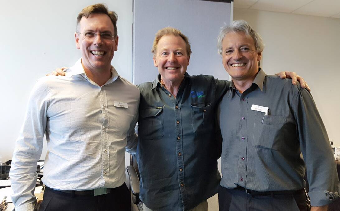 Long-serving staff: Club Sapphire CEO Damien Foley with Ross Emerson, celebrating 15 years, and operations manager and longest-serving current staff member Lerrel McDonald, who's been with the club for 31 years.  