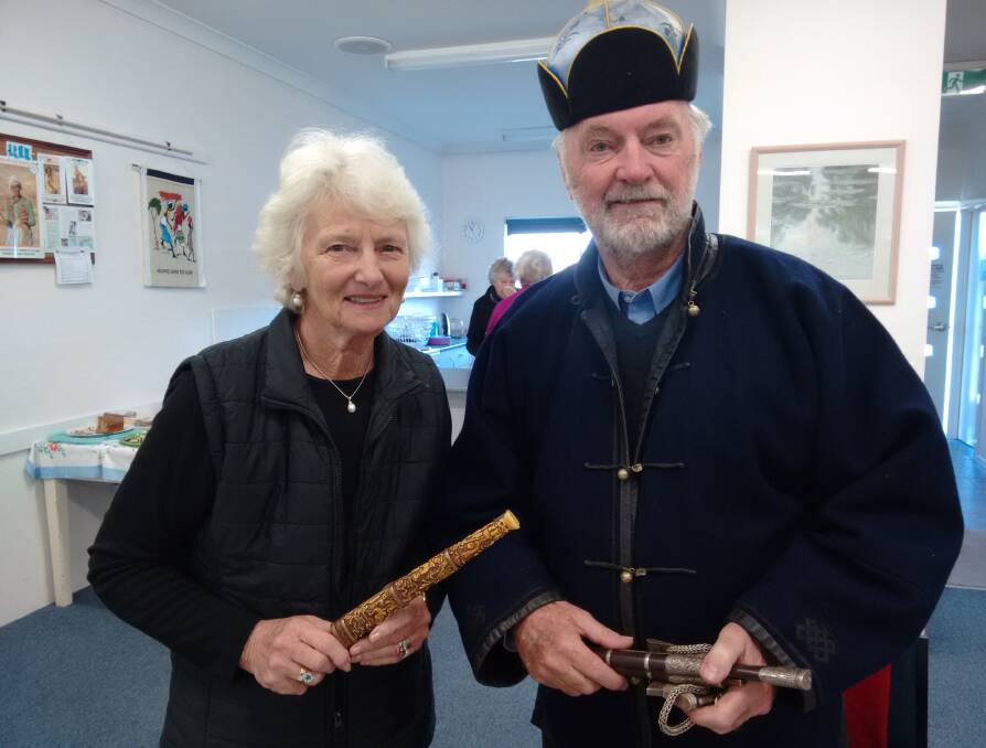 CWA: Pambula Merimbula Country Women's Association international officer Laraine Clarke with David O'Connor who showed some of his artifacts from Mongolia at a recent meeting.
