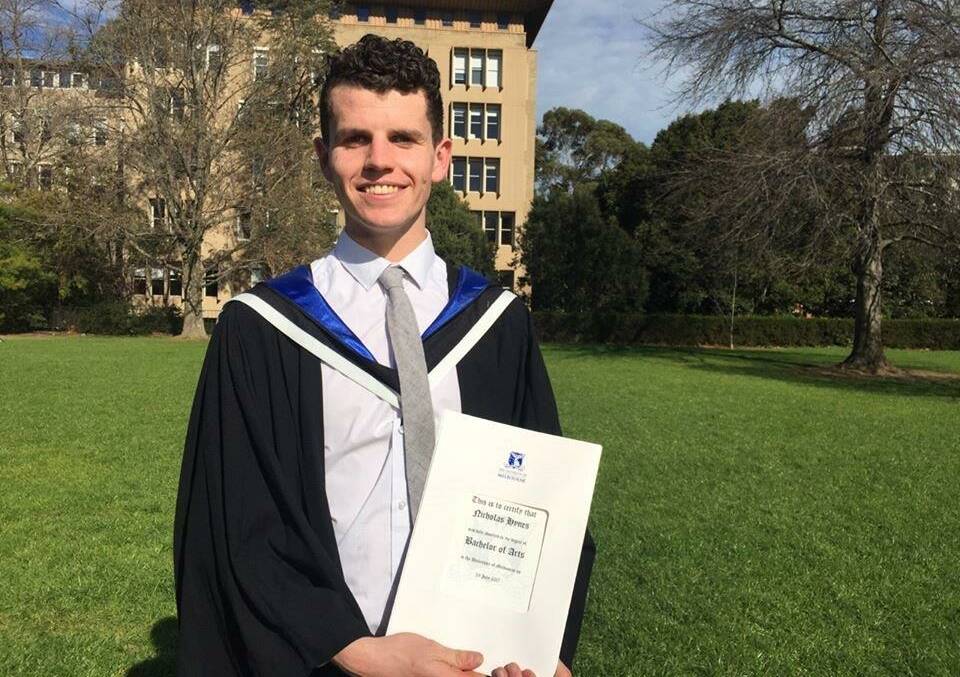 Nicholas Hynes has graduated from the University of Melbourne with a Bachelor of Arts in Media and Communications. His family congratulates him in the letters below.