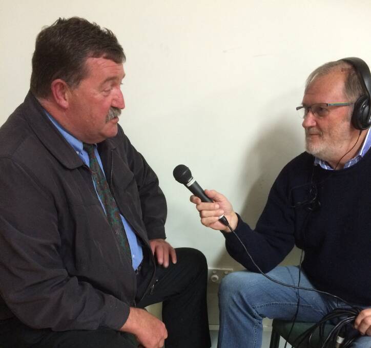 On Air: Shock Jock Colin Dunn interviewing Pambula Rotarian Mark Lawrence on air with community radio station Sapphire FM.