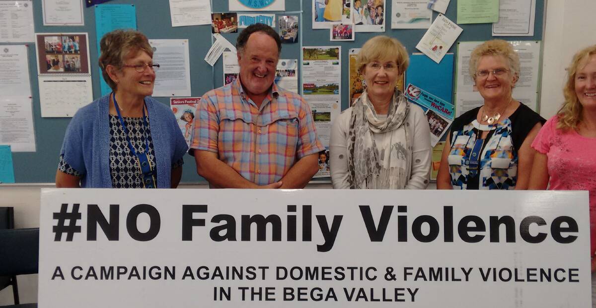 Joy Dawson, Gavin Bell, Jackie Beever, Barbara Leech and Karen Pryor declare their oath against Family Violence at a recent Pambula Merimbula CWA meeting.