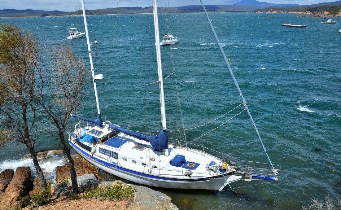 Wild weather and a broken mooring resulted in this yacht washing on to the rocks at Cattle Bay on Thursday. Thankfully the Eden Water Police came to the rescue. 