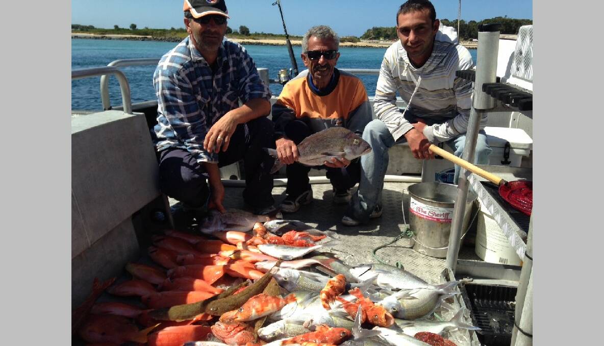 MIXED CATCH: What a day at Montague Island on board The Sheriff with Capt. Andy Legg. Alex and family from Canberra got 14 long fin perch, 68 mowie, five flathead, six leatherjackets, 30+ Bernard perch and 11 snapper! 29/1/14 