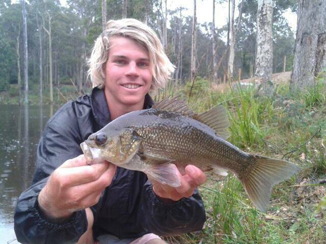 POPPER BASS: Weather kept Playstation skipper Nick Cowley off the water on Friday afternoon, so he snuck out to the Tuross River to get this nice bass on a Sigler popper in the rain. 24/1/14